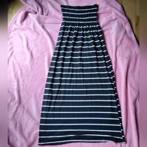 Strapless black and white striped maxi dress size L